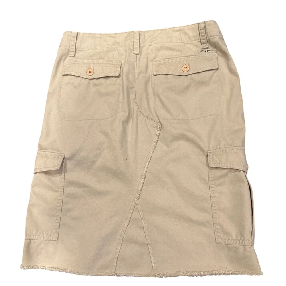 DKNY Jeans Woman's 8 Khaki Cargo Skirt Tan Cotton Utility Raw Hem Gorpcore